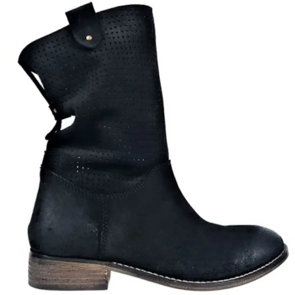 Rebels Trinity Black Suede Perforated Boots 7 Western Punk Rock Grunge Moto Sexy